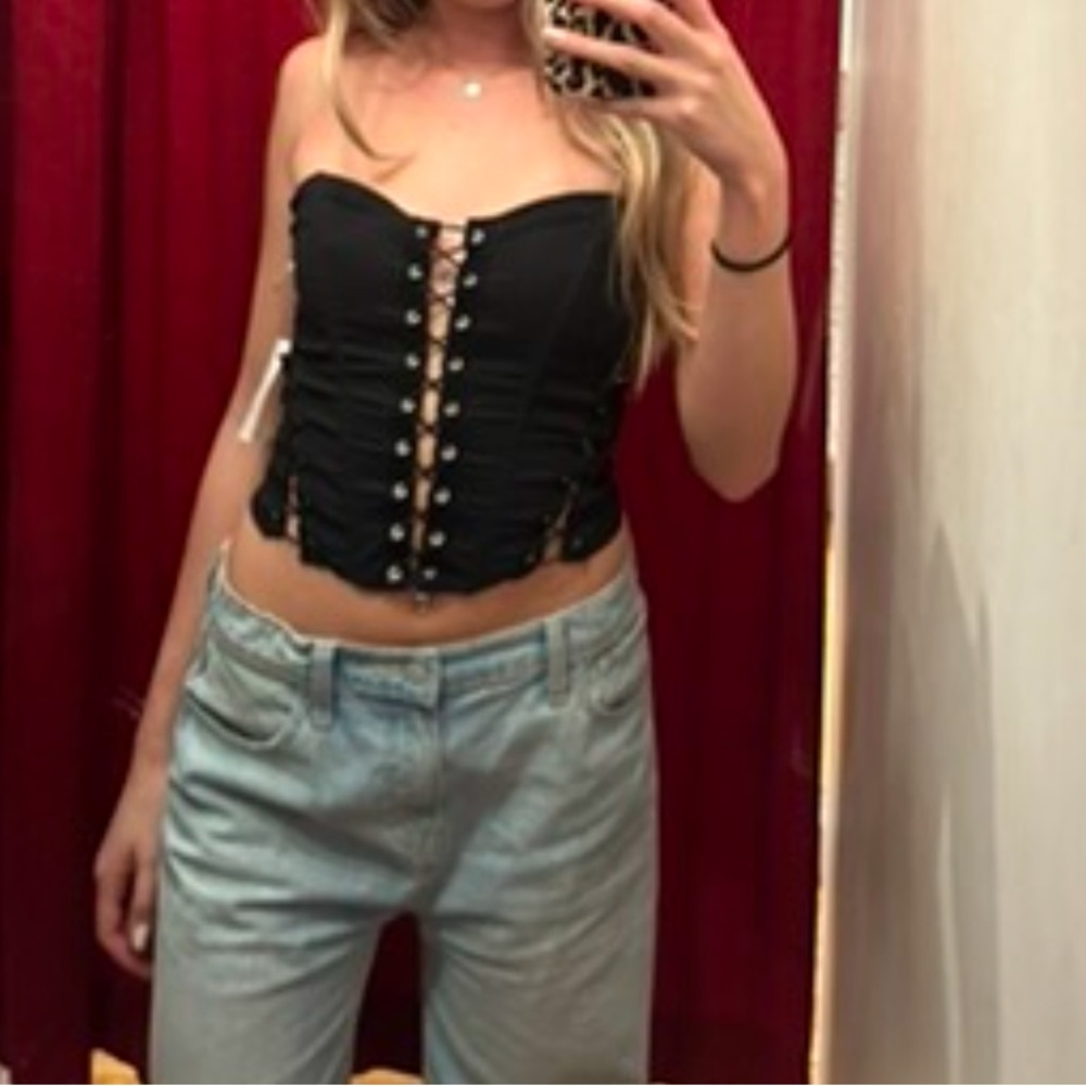 Urban Outfitters Black Lace-Up Bodysuit